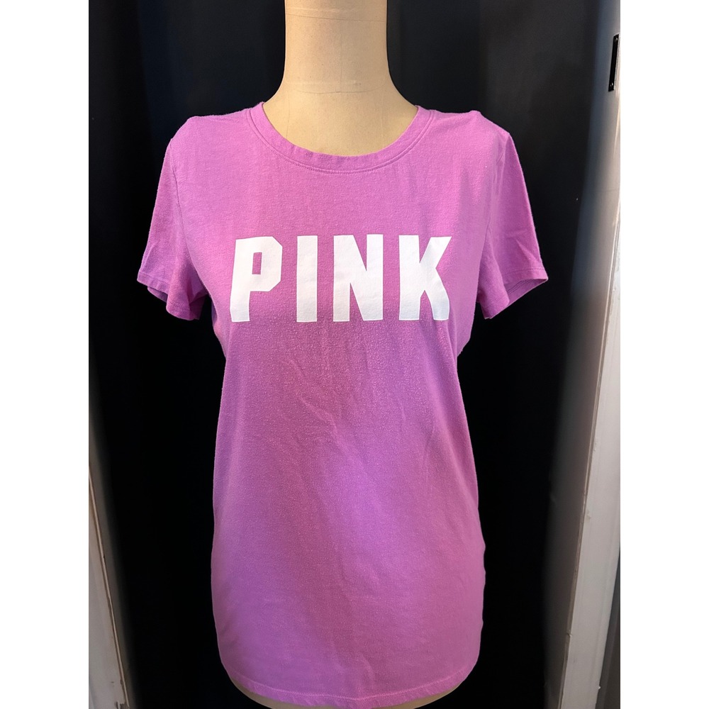PINK Victorias Secret Purple Graphic Logo Short Sleeve T-Shirt XS Tunic Tee
